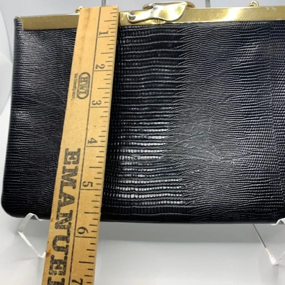 Vintage Etra Black and Brass Chain Croc Embossed Leather Purse